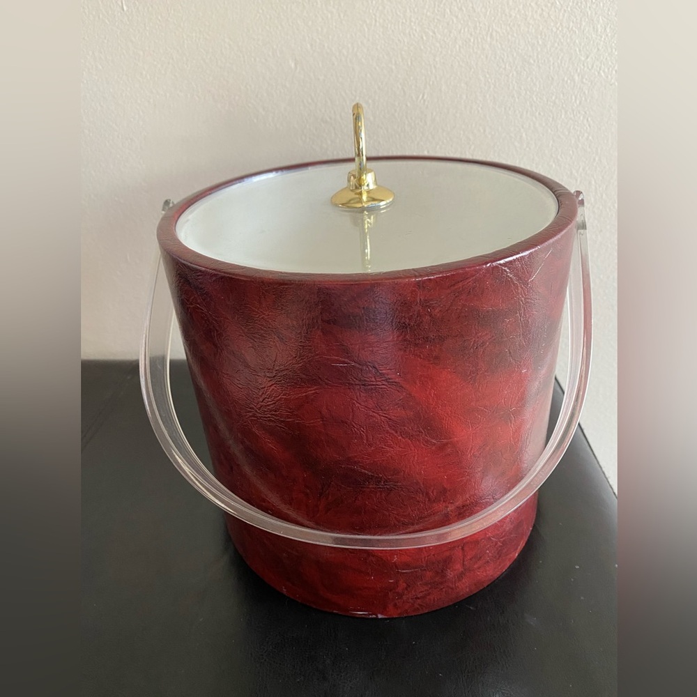 Vintage Shelton ware Mid Century Modern Ice Bucket Leather, Lucite Handle